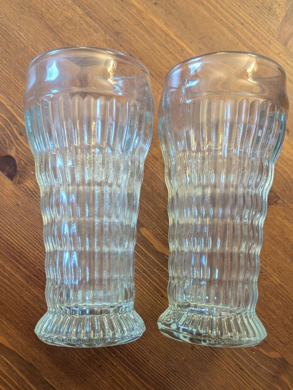 Set Of 2 Vintage Jeannette Clear Ridged Heavy Glasses  6.5"x2.75"x2.5"